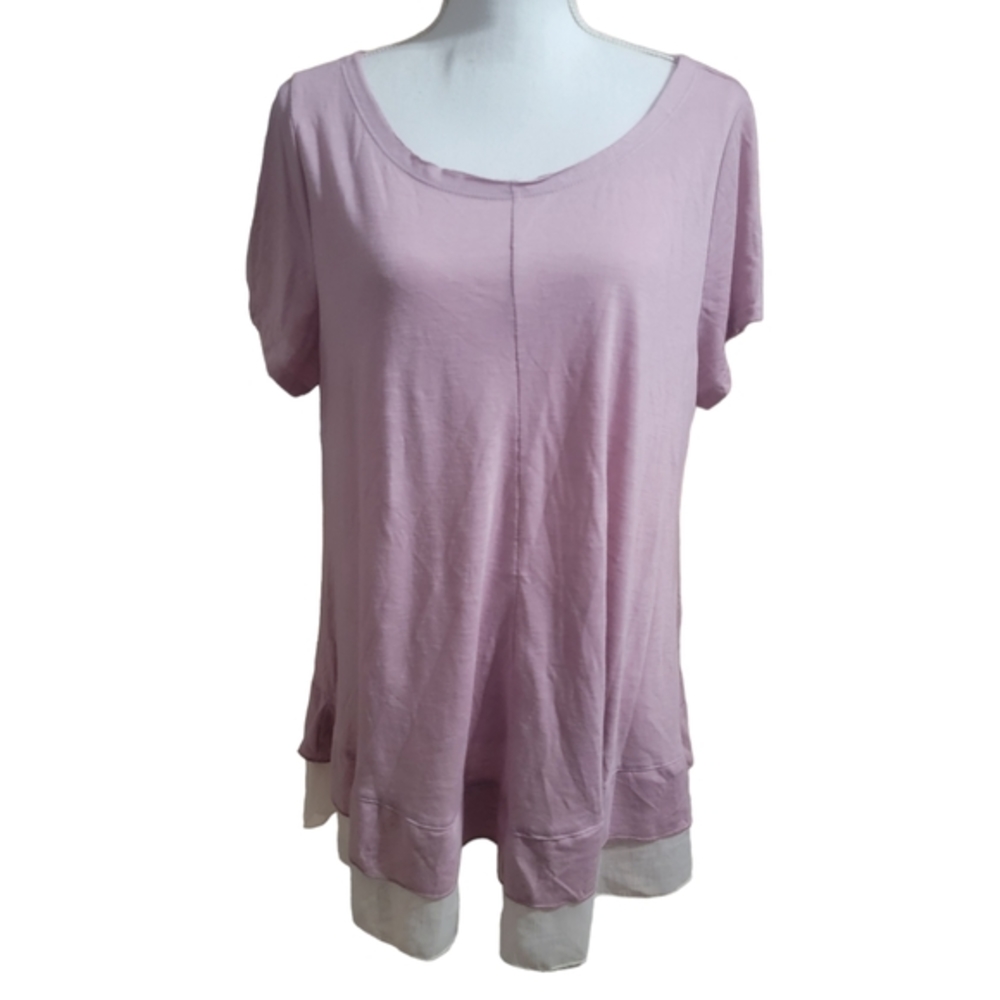 Living Doll short sleeve tshirt top blouse pink white layered bottom size 2X